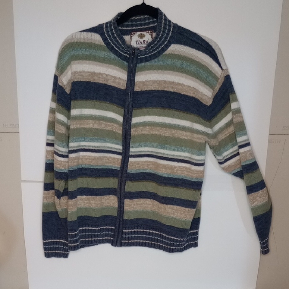 Tiara Women's Striped Sweater - Blue and Green - Picture 1 of 9